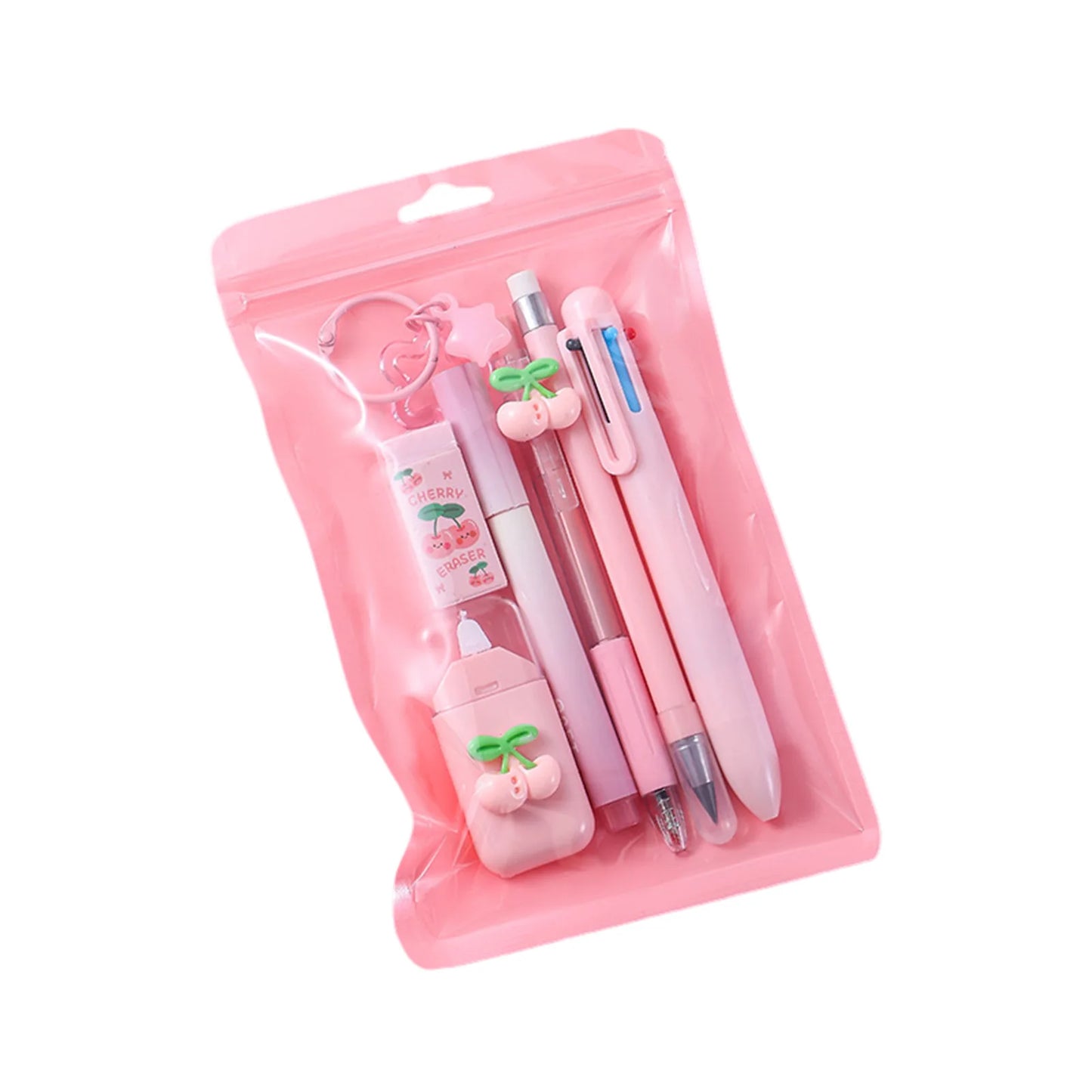 7pcs Learning Stationery Set with 4 Pens Correction Tape & Eraser Set for Education Goodies Supplies Peaceful Pleasures Health and Wellness Cherry