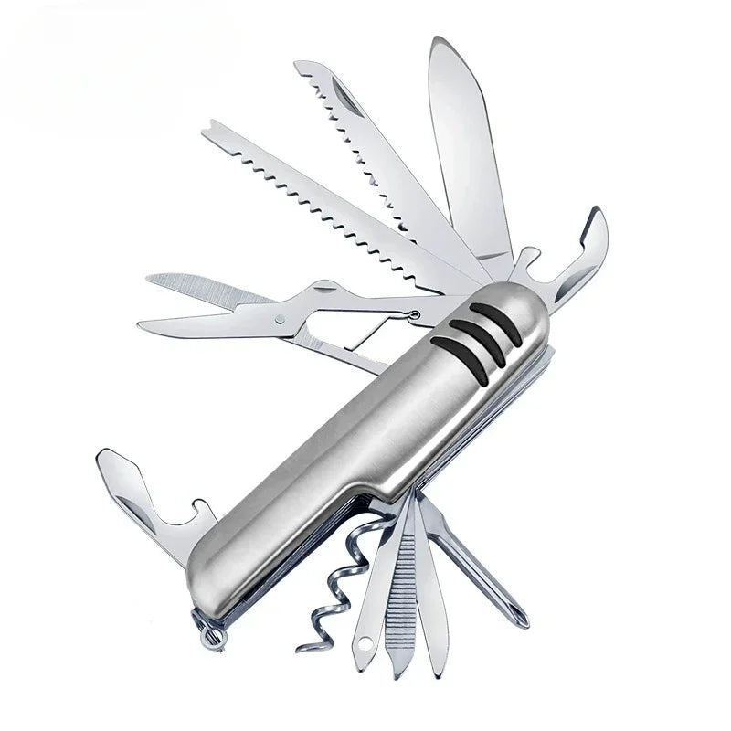 New Portable 11in1 Fold Pocket Knife Stainless Steel Bottle Opener Cork Drill Carry Around Multifunction Outdoor Emergency Tool Peaceful Pleasures Health and Wellness
