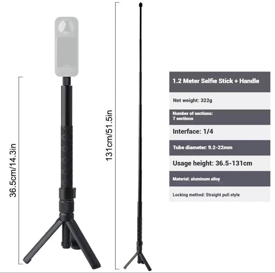 1.2m Invisible Selfie Stick Bullet Time Tripod for Insta360 & DJI