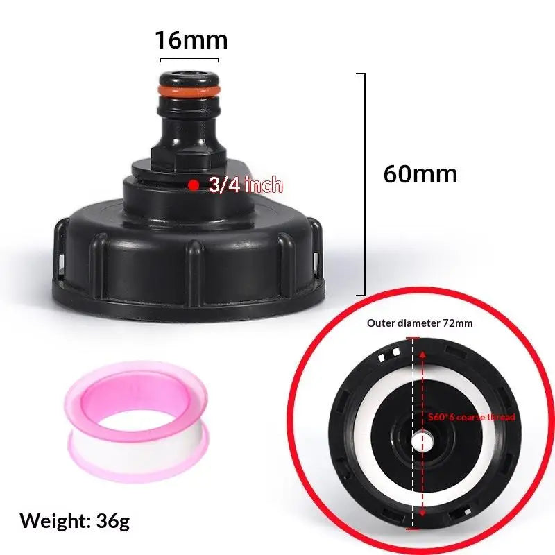 IBC Tank Valve Adapter 1/2" & 3/4" Hose Connector 60mm Thread IBC Tank Adapter Peaceful Pleasures Health and Wellness A2 6 points