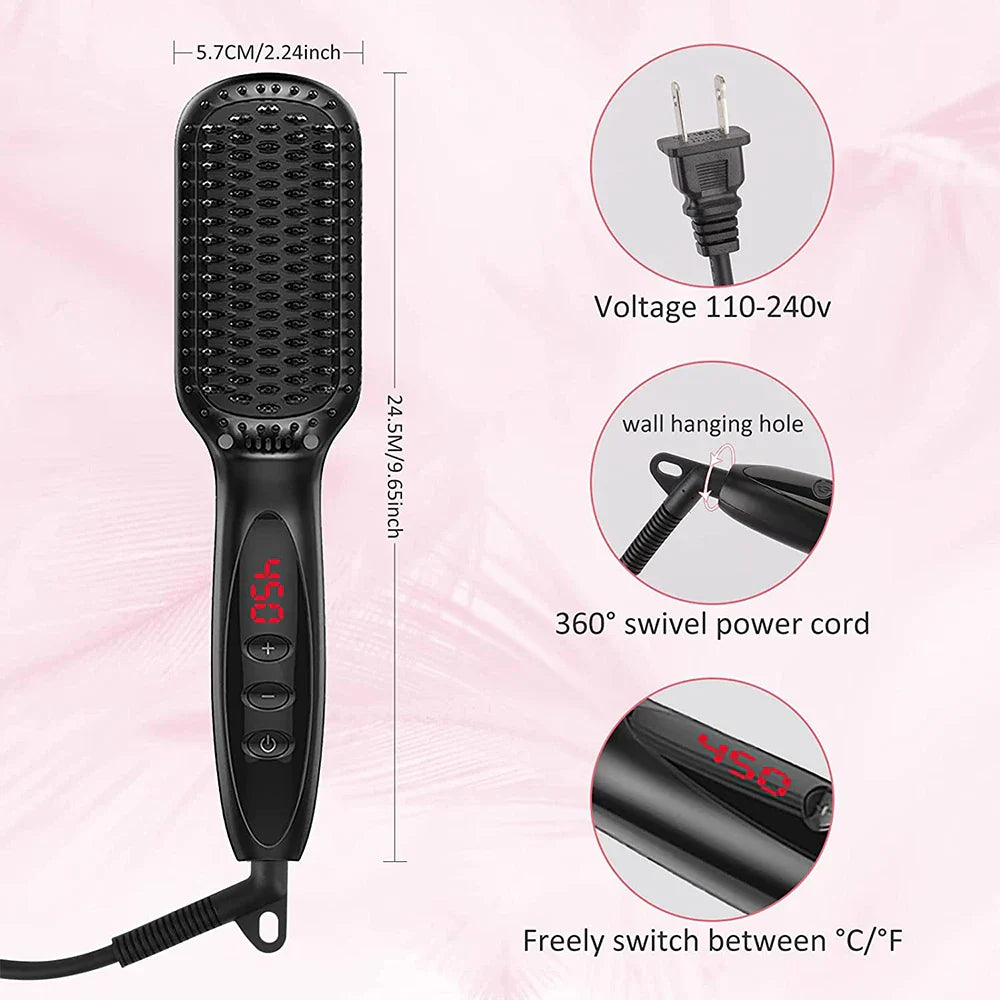 URGGU Ceramic Hair Straightener Brush | 12 Temps, Anti-Scald
