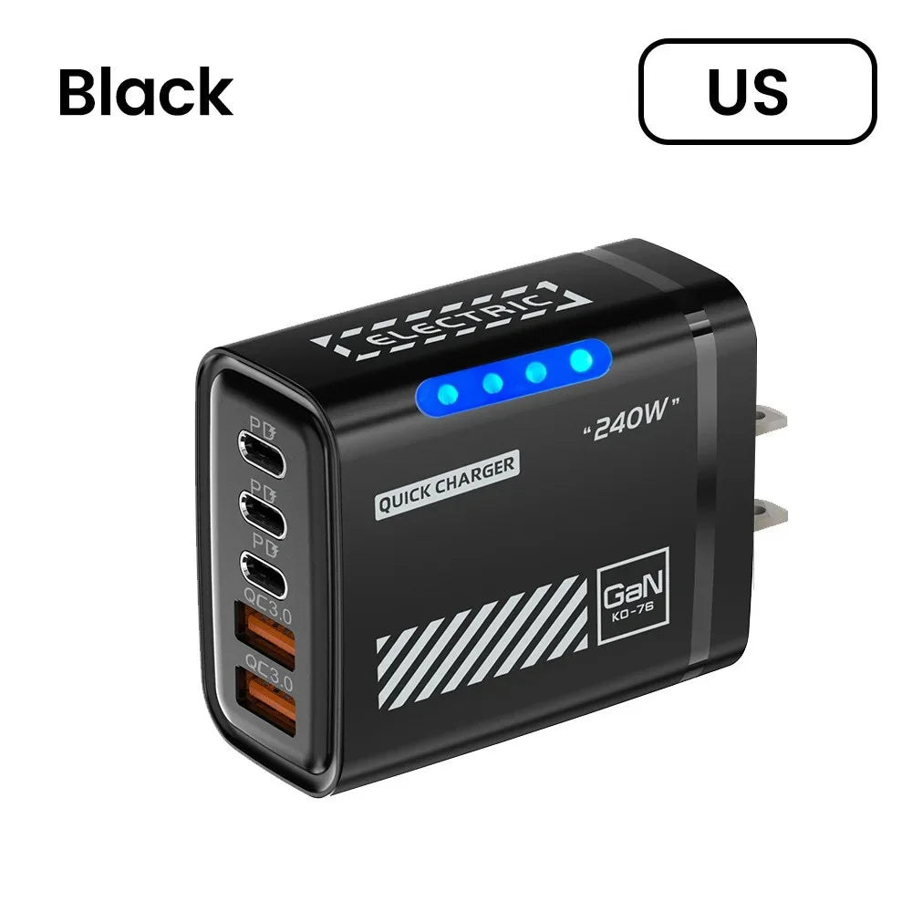 GaN 240W 5-in-1 USB-C Wall Charger | 3PD+2USB Fast Charge