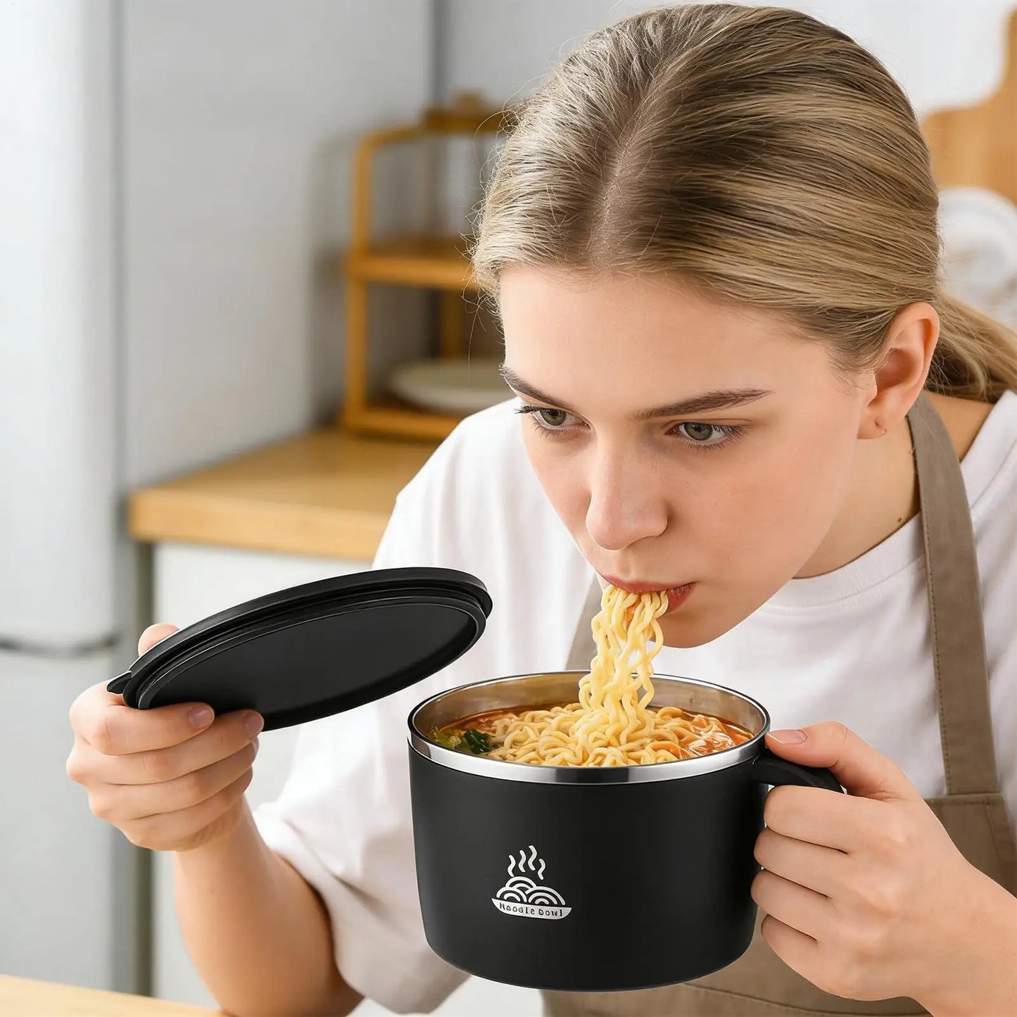 Large Stainless Steel Noodle Bowl with Lid – 1350ml Soup Bowl
