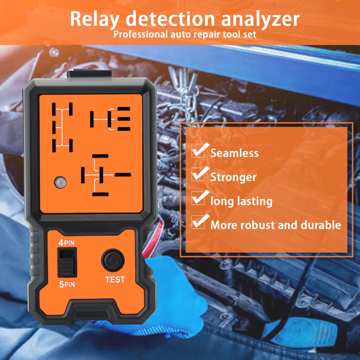 Portable 12V Automotive Relay Tester - Easily Diagnose and Test Relays with Battery Clips, Fast and Accurate Results, for Car, T Peaceful Pleasures Health and Wellness Orange
