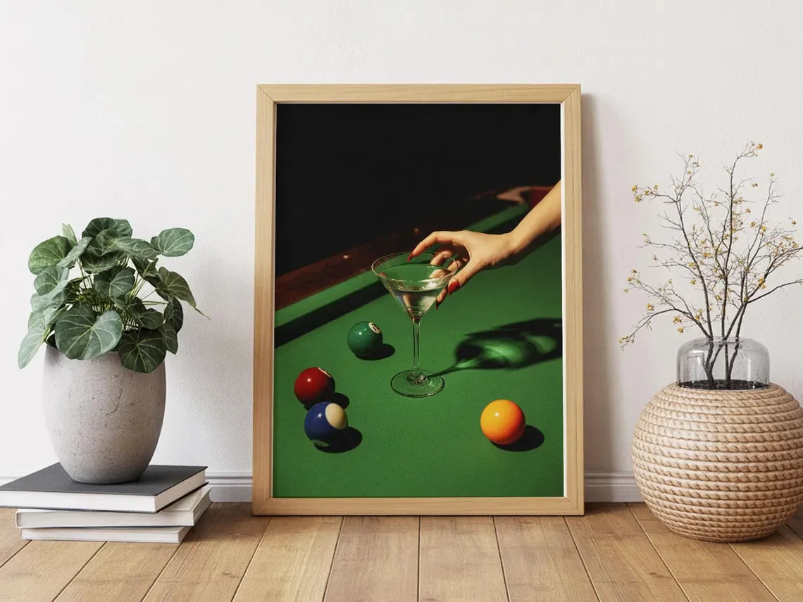 Vintage Dive Bar Martini Pool Poster Art, Retro Billiards Smoking Cocktail Oil Painting Art, Lucky 8 Ball Print, Peaceful Pleasures Health and Wellness TR12279-3 40x60cm Unframed
