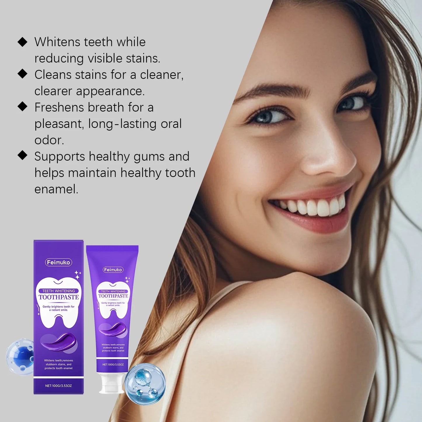 FEIMUKO Purple Whitening Toothpaste – Color Correction 100g