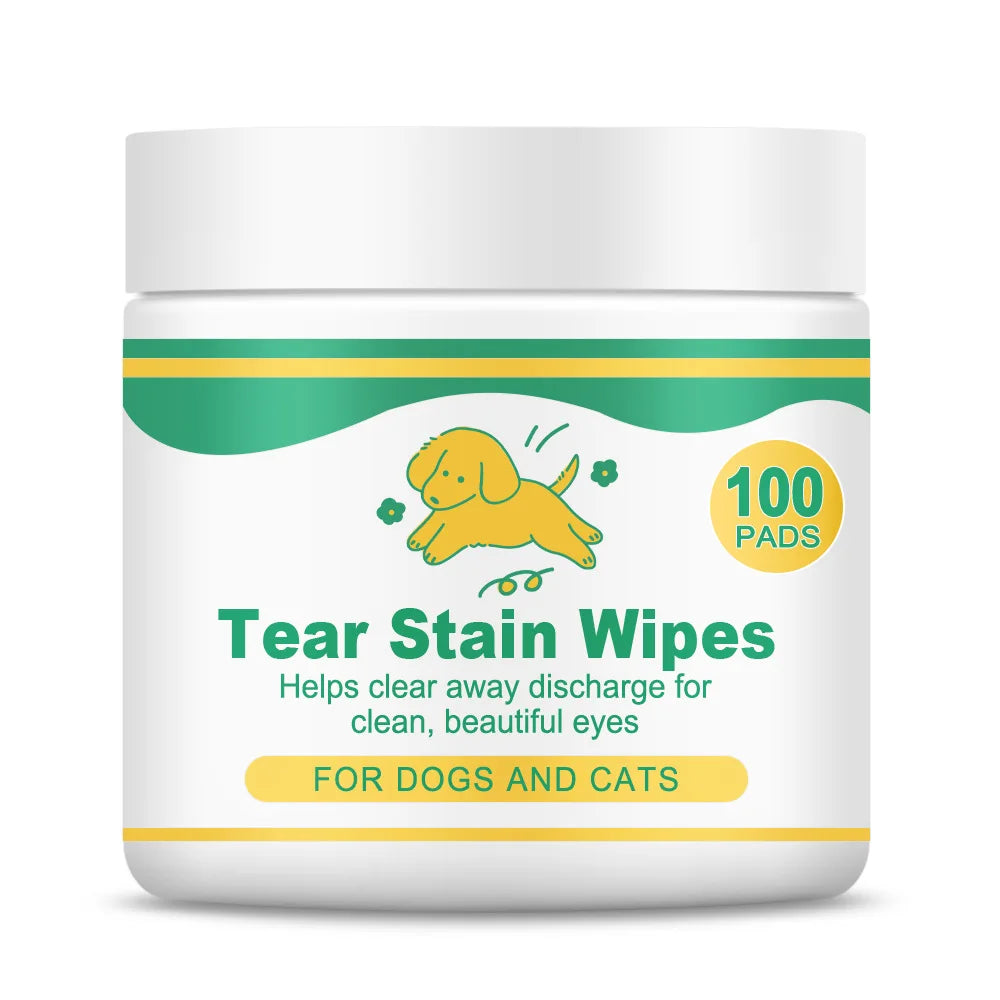 Pet Tear Stain Wipes 100 Pads – Vitamin B5 & C for Dogs & Cats