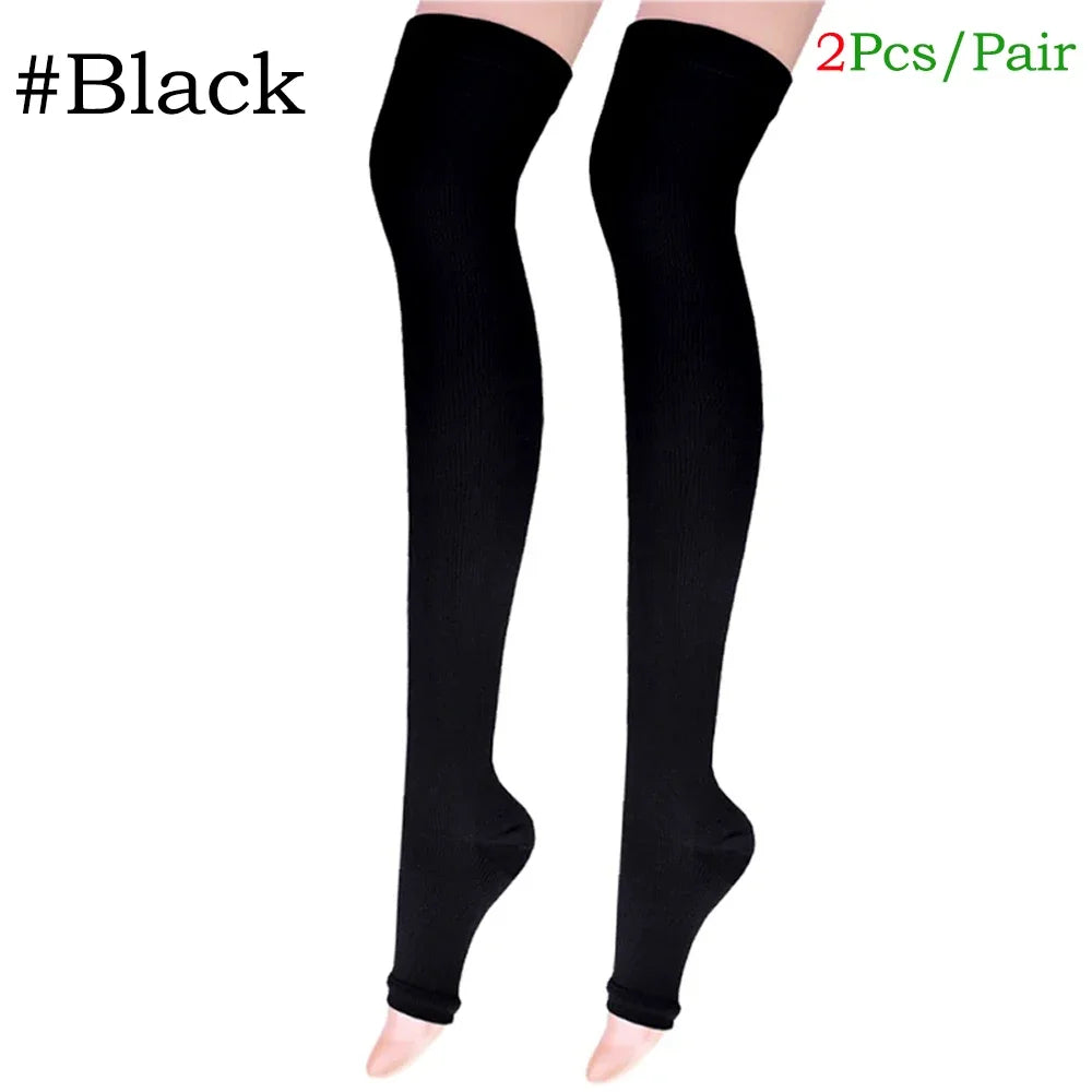 1Pair Open Toe Thigh High Compression Stockings with Silicone Band for Women Men,20-30 mmHg Graduated Support for Varicose Veins Peaceful Pleasures Health and Wellness Black S