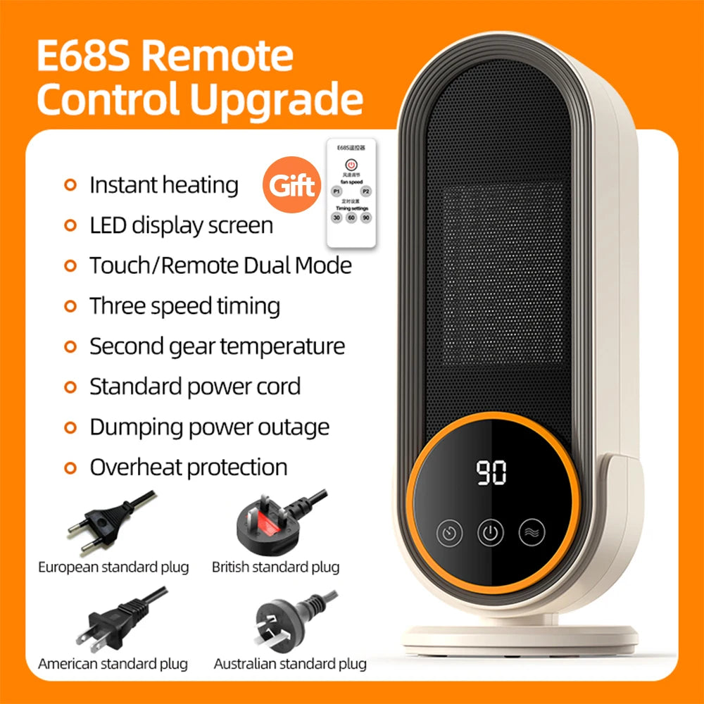 1200W Electric Heater Portable Fan Heaters 220V Room Heater Home Office Desktop Heaters Warmer Machine For Winter Warmer Peaceful Pleasures Health and Wellness E68S Remote 1200W UK