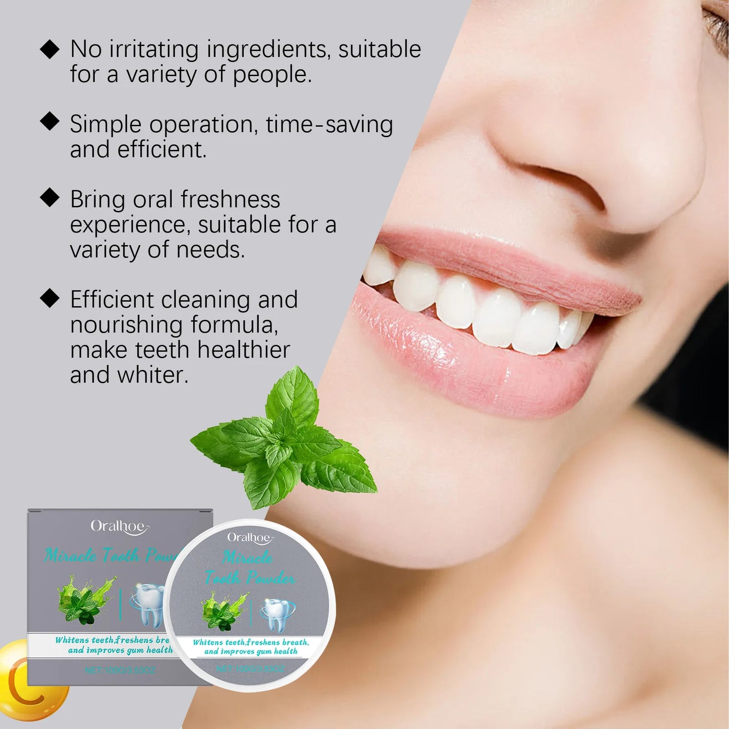 Oralhoe Mint Tooth Powder | Whitening, Fresh Breath & Stain Removal