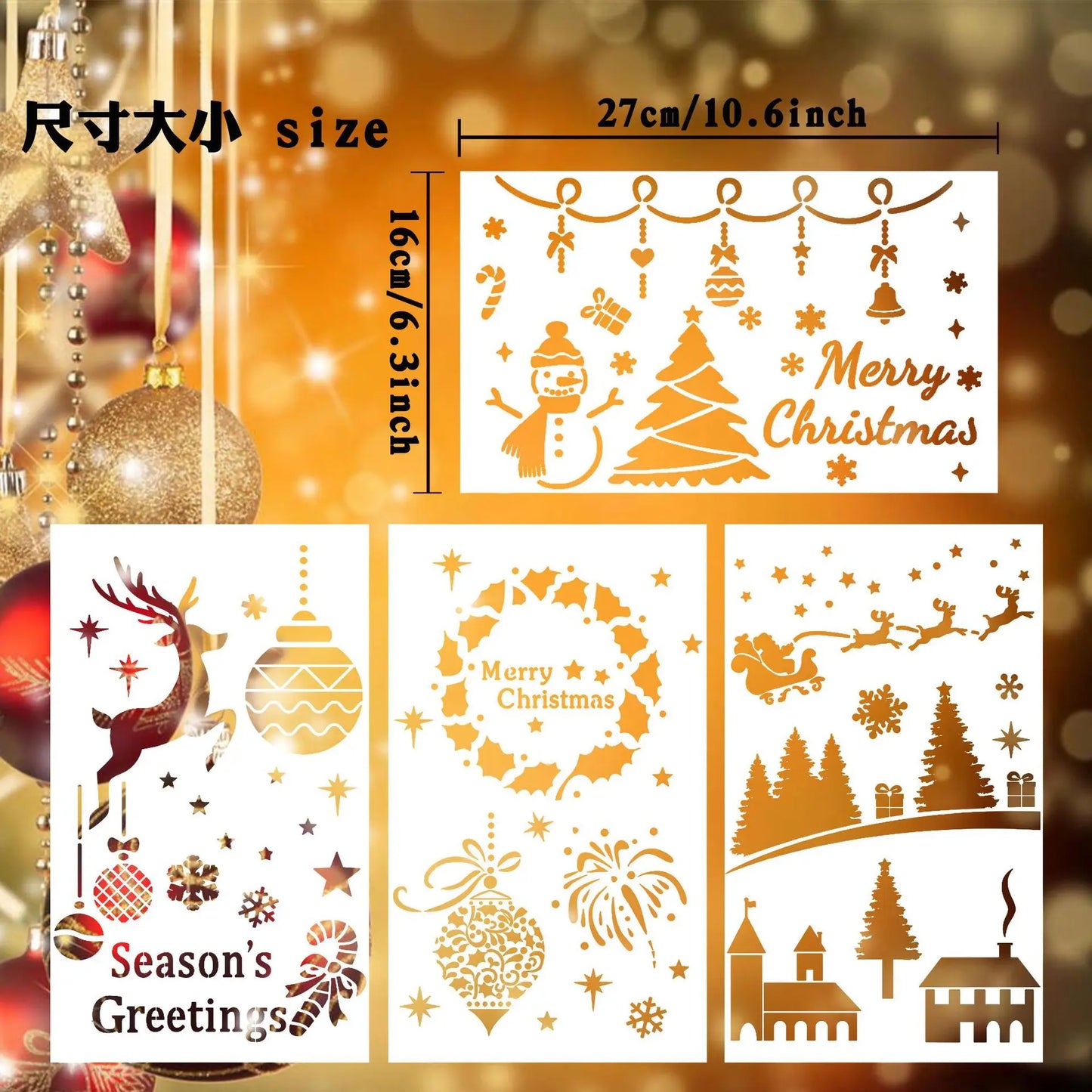Christmas Themed Reusable PET Stencils Wall Spray Painting DIY