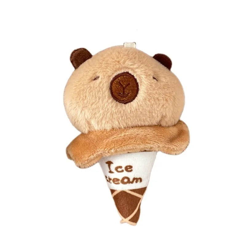 Capybara Ice Cream Plush Keychain – Soft Stuffed Bag Charm