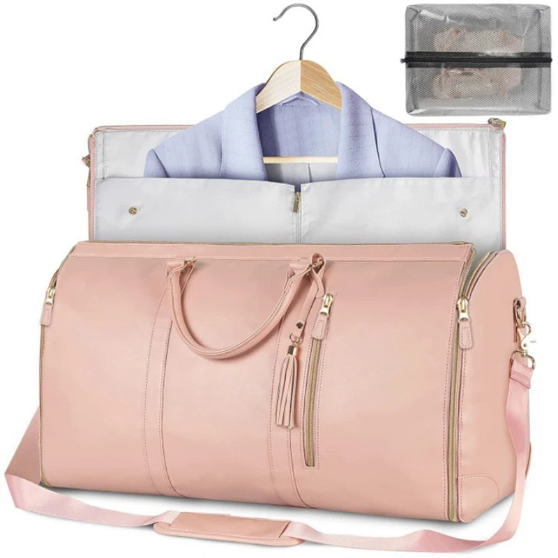Extra Large Luggage Travel Bag Waterproof Leather Handheld Folding Luggage Outdoor Fitness Bag Multi Functional Storage Bag Peaceful Pleasures Health and Wellness Pink