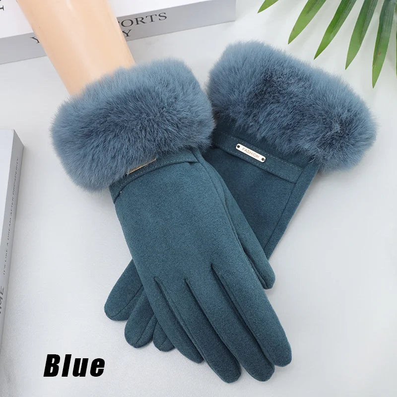 Women's Touchscreen Winter Gloves | Faux Fur Windproof Knit