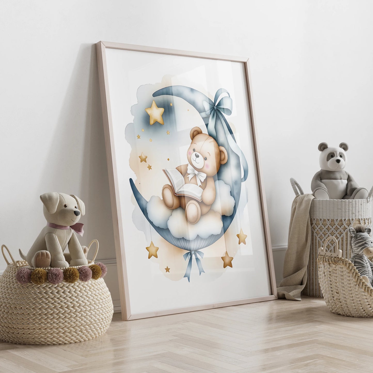 3pcs Modern,Cartoon Blue Dreamy Bear Wall Art Print Canvas Painting Poster Picture For Living Room,Bedroom,Kids Room Home Decor Peaceful Pleasures Health and Wellness CH170-3 30x40cm Unframed