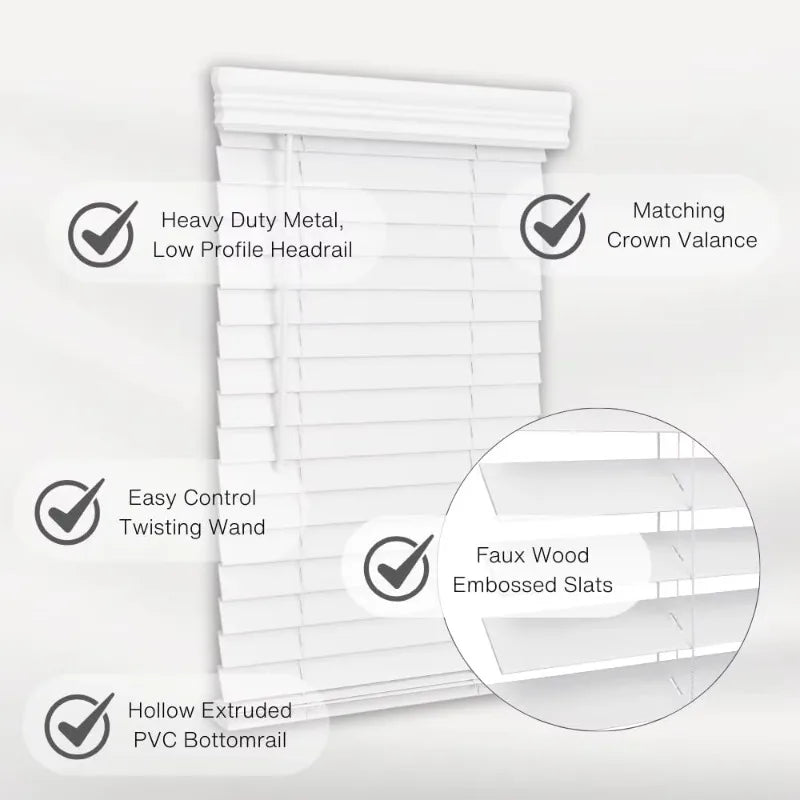 Modern Faux Wood Blinds 2 Inch Slat Horizontal with Blackout & Anti-UV French Window White for Home Interiors Peaceful Pleasures Health and Wellness
