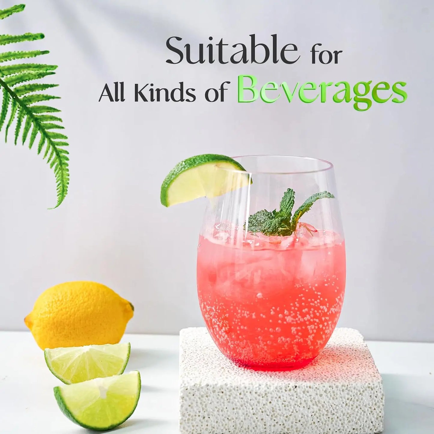 15PCS 16 OZ Plastic Wine Glasses, Stemless Plastic Wine Cups Heavy Duty Unbreakable Disposable Wine Glasses for Wedding or Party Peaceful Pleasures Health and Wellness