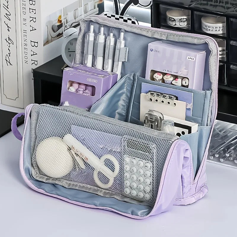 Large Washable Pencil Case Organizer | Multi Compartment Bag
