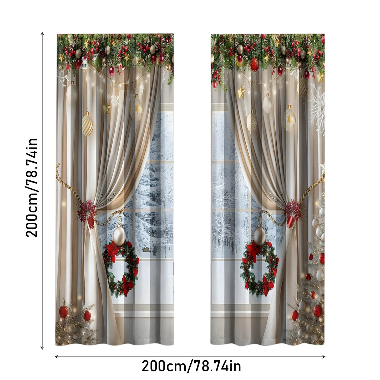 Christmas Tree Printed Curtains Set of 2 | Festive Home Decor