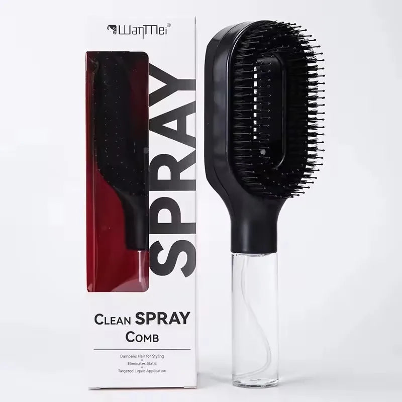 2-in-1 Multi-functional Spray Bottle Comb Wet Dry Scalp Massage Bristle Comb Salon Fluffy Modeling Comb Gift for Girl Women Peaceful Pleasures Health and Wellness black
