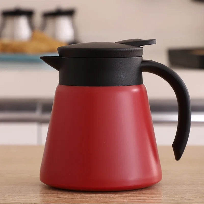 Thermal Coffee Carafe Tea Pot - 304 Stainless Steel Double Wall Vacuum Insulated, Hot & Cold Retention, Cool Touch Handle Peaceful Pleasures Health and Wellness 600mL Red