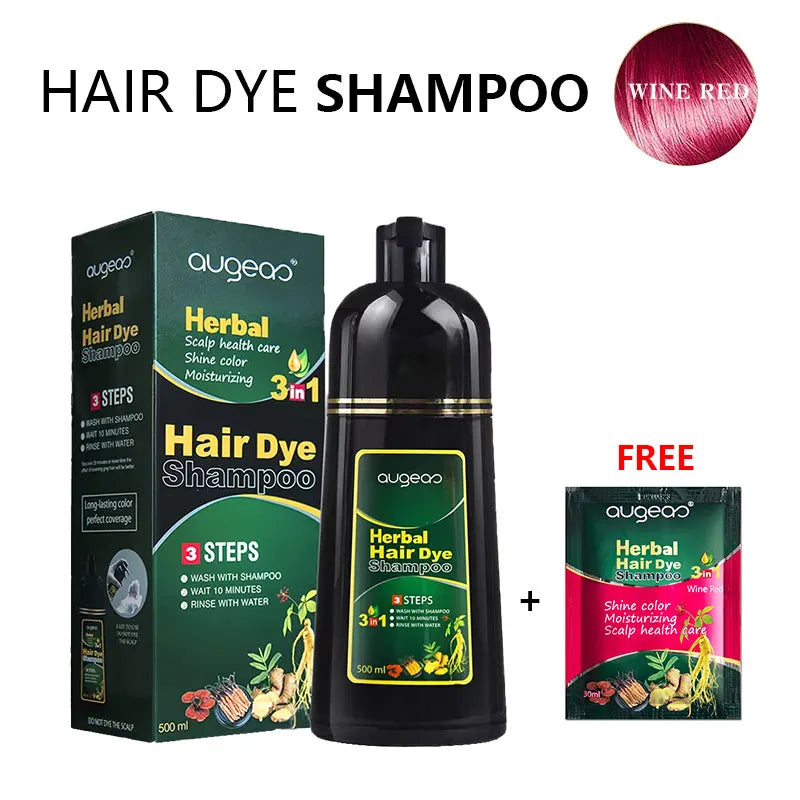 Natural Plant Hair Dye Shampoo – 6 Colors, Fast Gray Coverage, 30–500ml Peaceful Pleasures Health and Wellness 500ml Wine Red