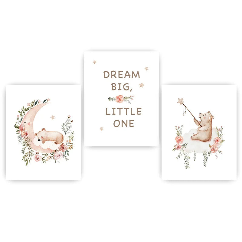 Teddy Bear Moon Nursery Canvas Wall Art | Kids Room Poster Nursery Canvas Print Peaceful Pleasures Health and Wellness 01 50x70cm NoFrame China Mainland