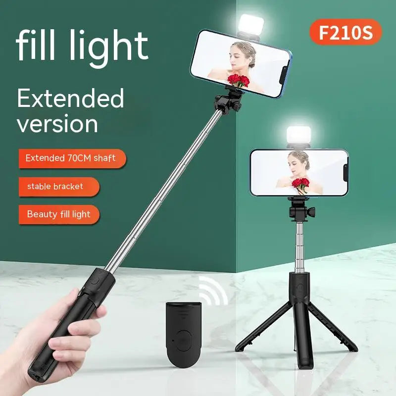 All In One Expandable Portable IPhone Tripod Selfie Stick Selfie Stick With Remote With Detachable BT Wireless Remote Compatible Peaceful Pleasures Health and Wellness Black (With Light)