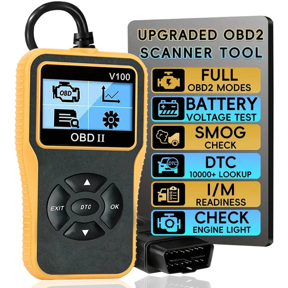 OBD2 Car Diagnostic Scanner & Battery Voltage Tester V100 Peaceful Pleasures Health and Wellness YELLOW