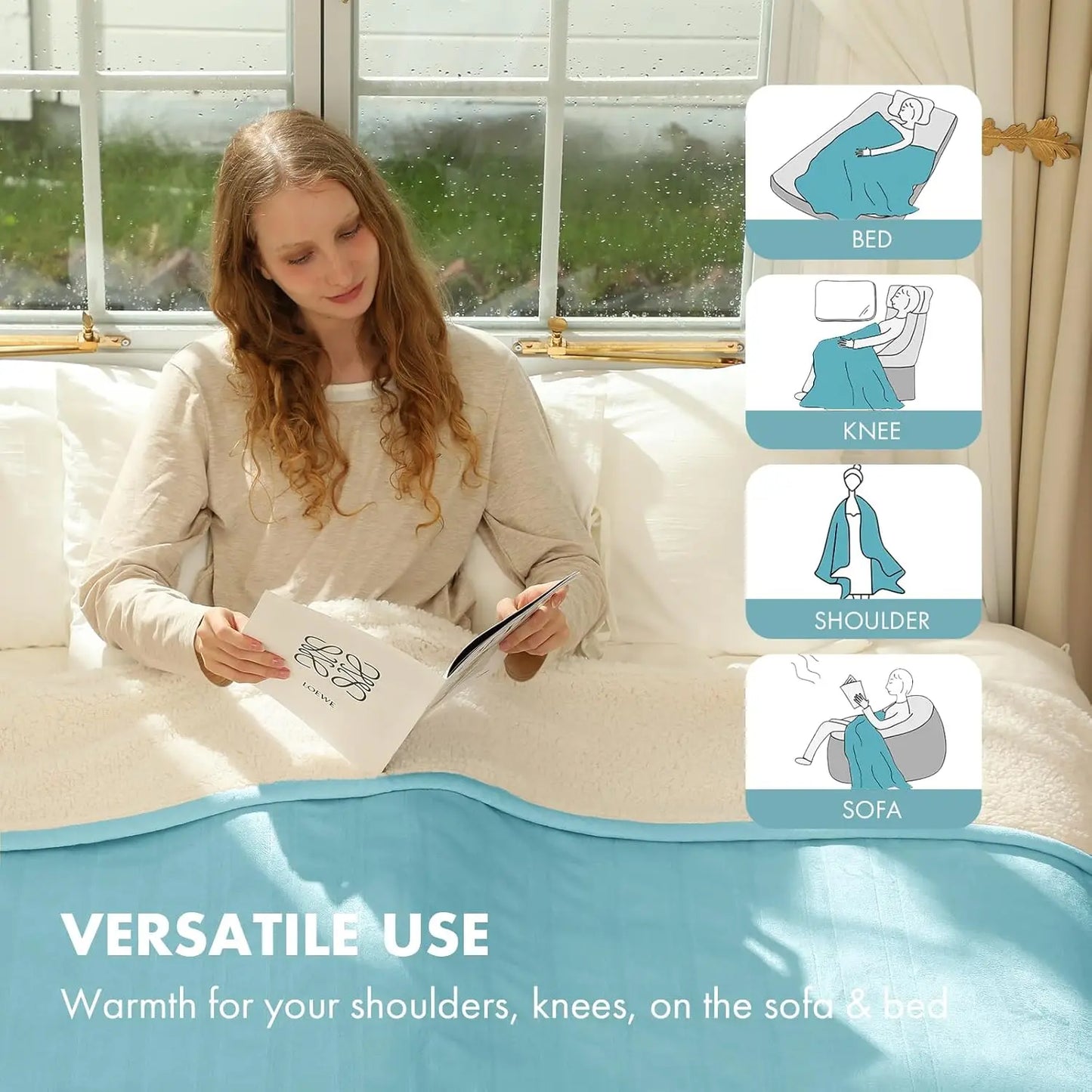 Flannel Sherpa Heated Blanket Twin – 5 Levels, Blue Peaceful Pleasures Health and Wellness
