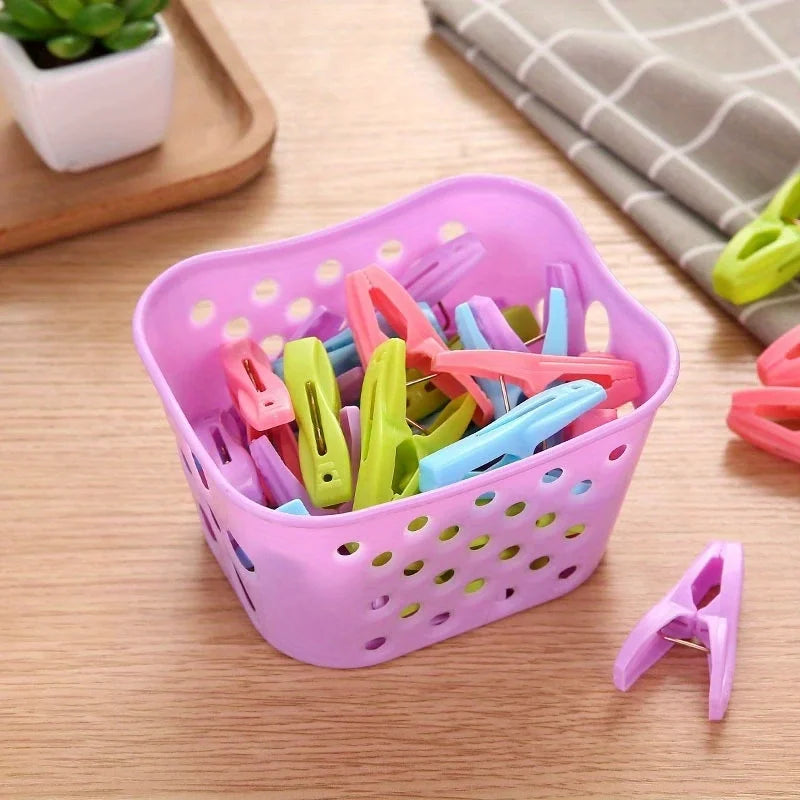 30-Piece Plastic Clothes Pegs Set with Basket | Strong Laundry Clips