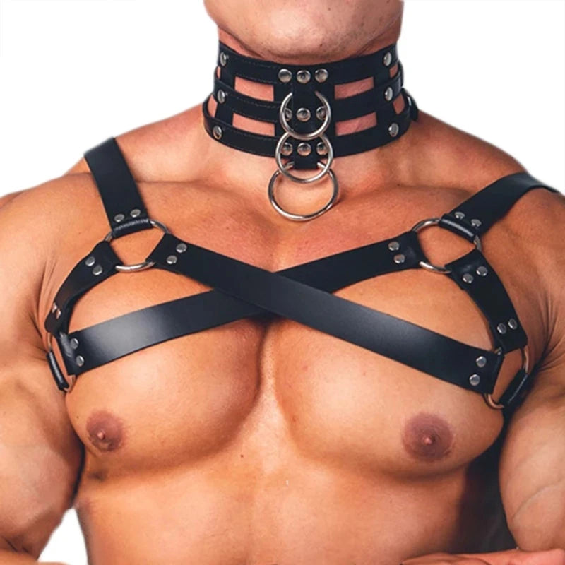 Man Harness Handmade PU Leather Fetish Gay Bondage Adjustable Chest