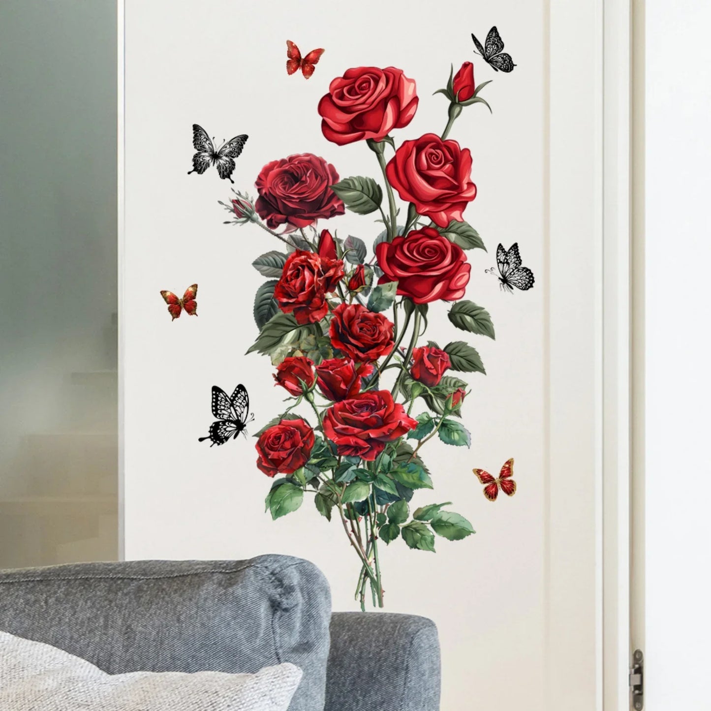 Red Rose Wall Stickers – Self-Adhesive Floral Mural Decal