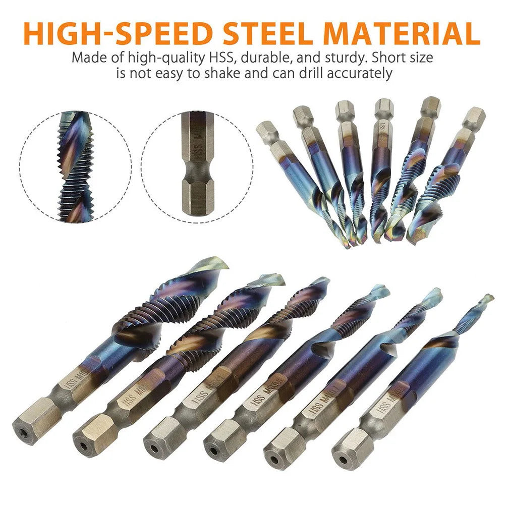 1 4 HSS Hex Shank Titanium Plated Screw Thread Drill Bits M3 M10 Taps