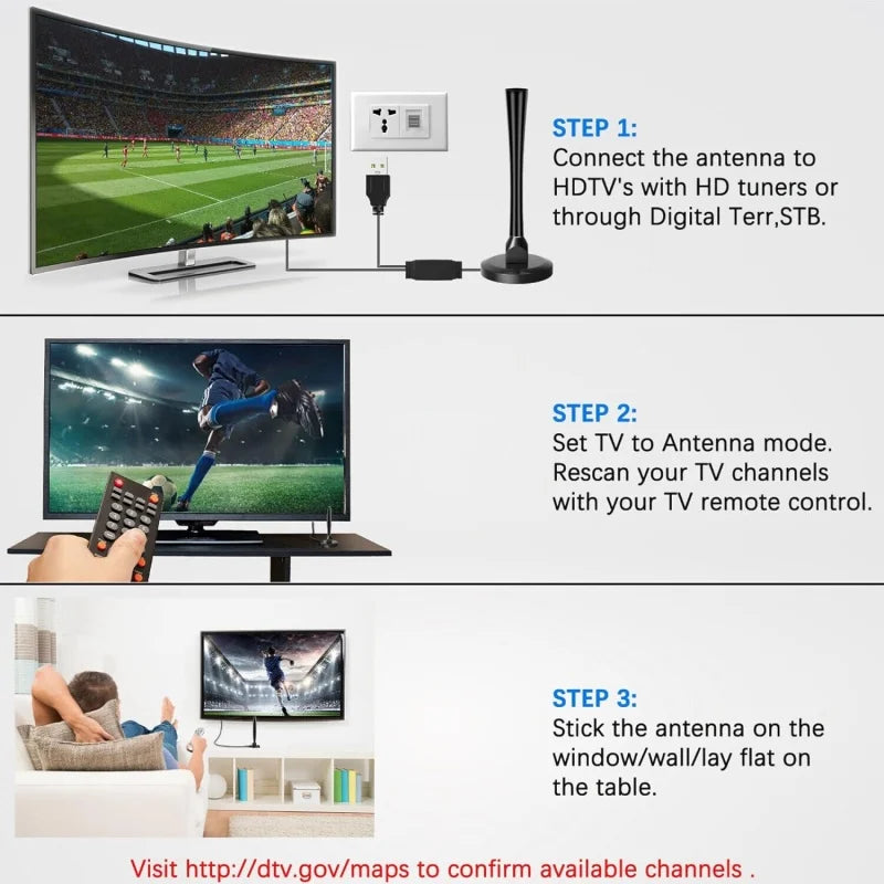 Indoor HD Digital TV Antenna – Dual Amplifiers & DTMB