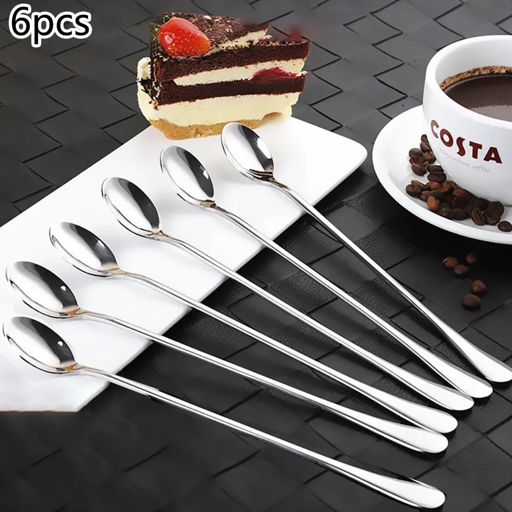 6pcs Stainless Steel Ice Tea Scoop Dessert Spoon Food Grade Ice Cream Candy Tea Spoon Milkshake Coffee Multi-Purpose Spoon Peaceful Pleasures Health and Wellness 6 pcs Pointed spoon