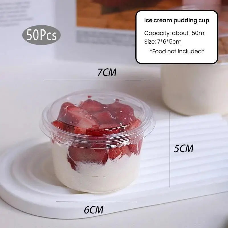 50-Pack 150ml Clear Disposable Dessert Cups with Lids