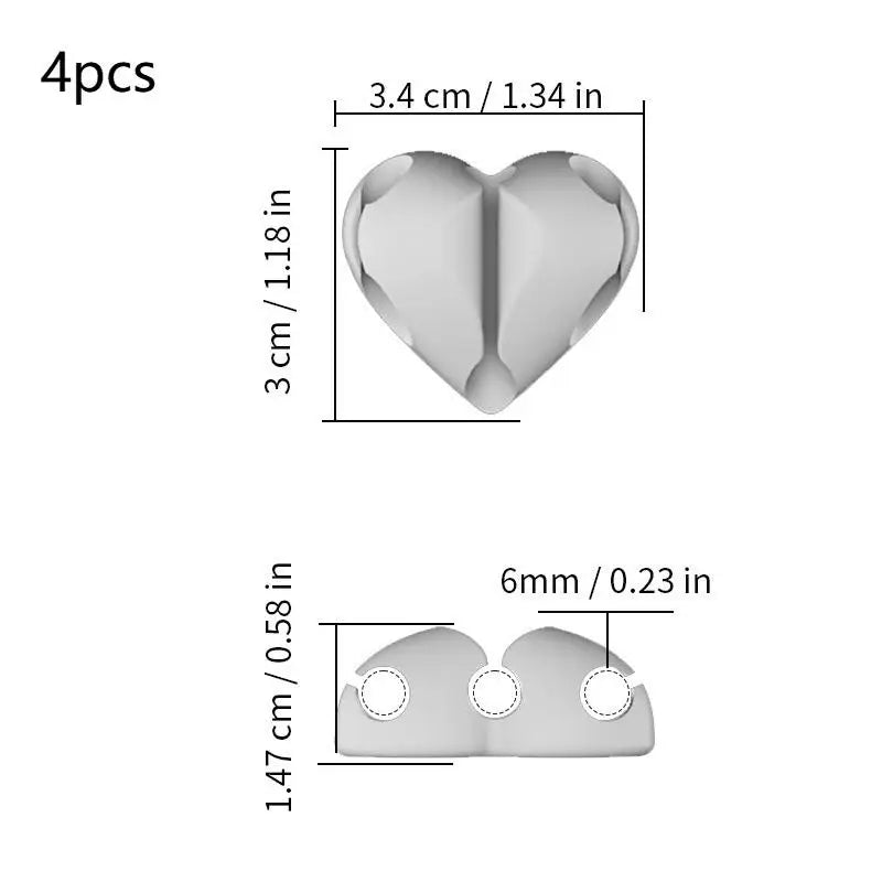 Self Adhesive Silicone Heart Shaped Cable Organizer 4PCS USB Charging Desk Clip Holder Home Office Wire Holder Clip Peaceful Pleasures Health and Wellness White