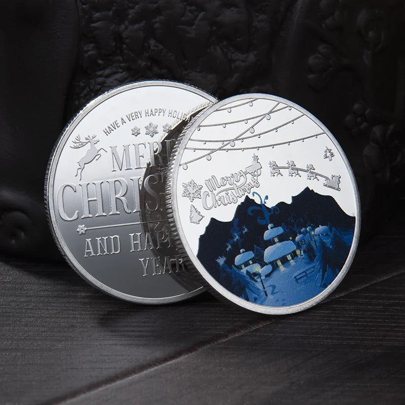 Christmas Commemorative Gold Coin – Santa & Snowman Gift Commemorative Coin Peaceful Pleasures Health and Wellness S1 Silver