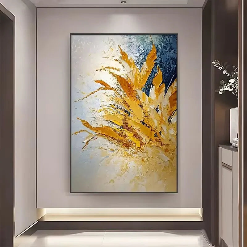 Lucky Golden Leaf Pure Hand drawn Oil Painting,Modern Hanging Picture For Home,Sofa Poster,Images Of Living Room And Dining Room Peaceful Pleasures Health and Wellness