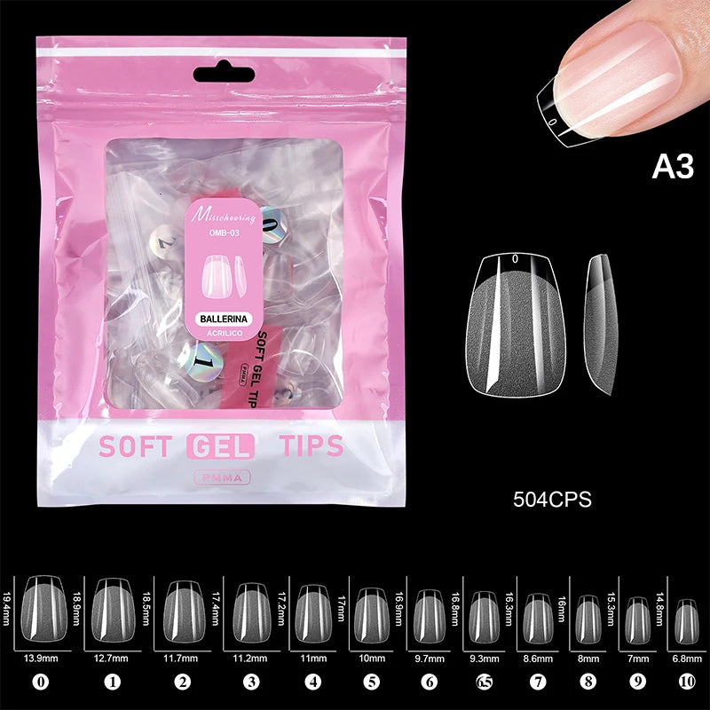 504 Pcs False Nail Tips Semi-Matte Finish Almond French Coffin Stiletto Oval Square Shapes With Front Edge Thickened Fingertips Peaceful Pleasures Health and Wellness A3