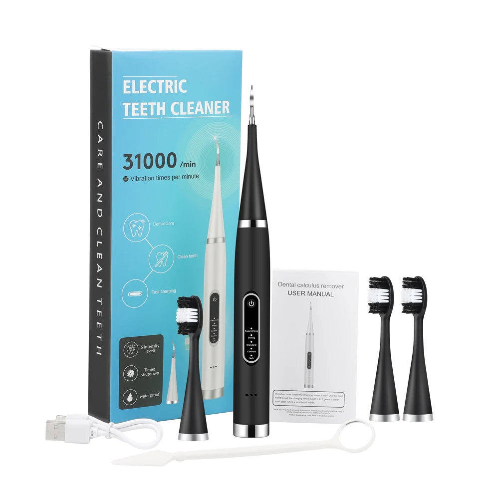 Electric Teeth Cleaner Dental Remover Calculus Plaque Stains and Tartar Oral Care Teeth Whitening Kits Rechargeable Toothbrush Peaceful Pleasures Health and Wellness black