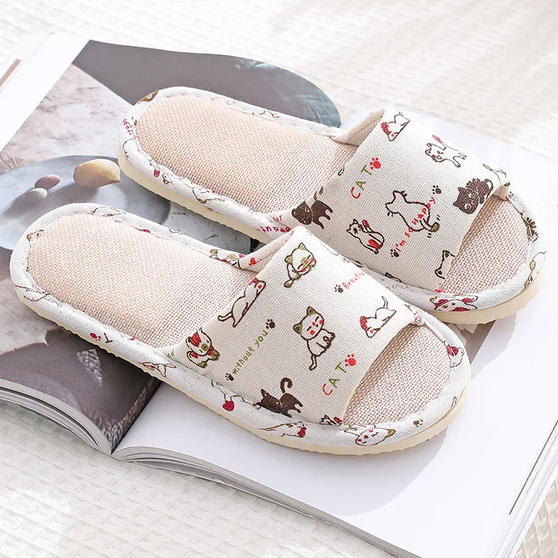 Women's Linen Indoor Slippers | Lightweight Flax Flip Flops