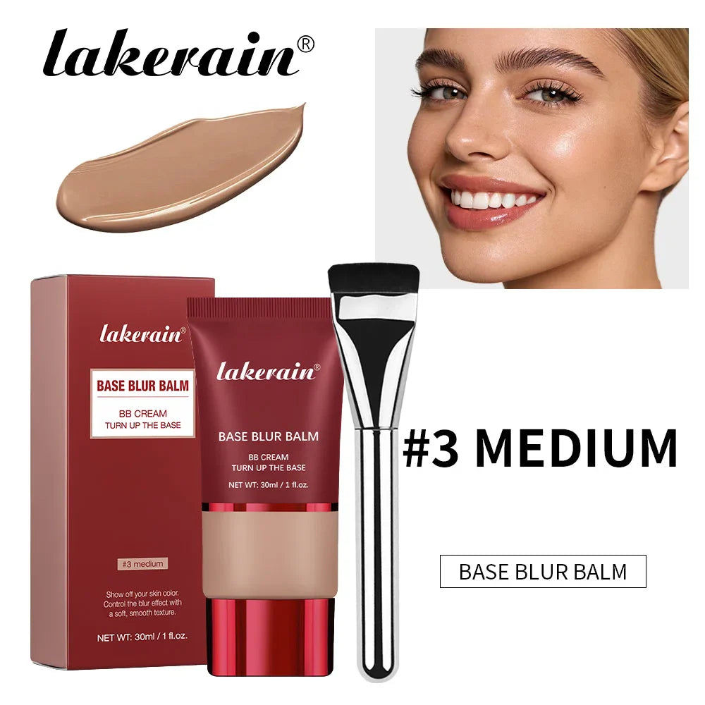 Lakerain Base Blur Liquid Foundation & Brush Set – Matte Finish