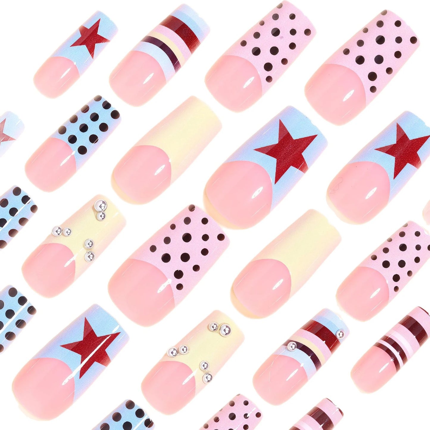 24pcs Y2k 3D Silver Bead Decor Press On Nails Coffin False Nails For Parties Elegant French Polka Dot Manicure Art Kits Wearable Peaceful Pleasures Health and Wellness
