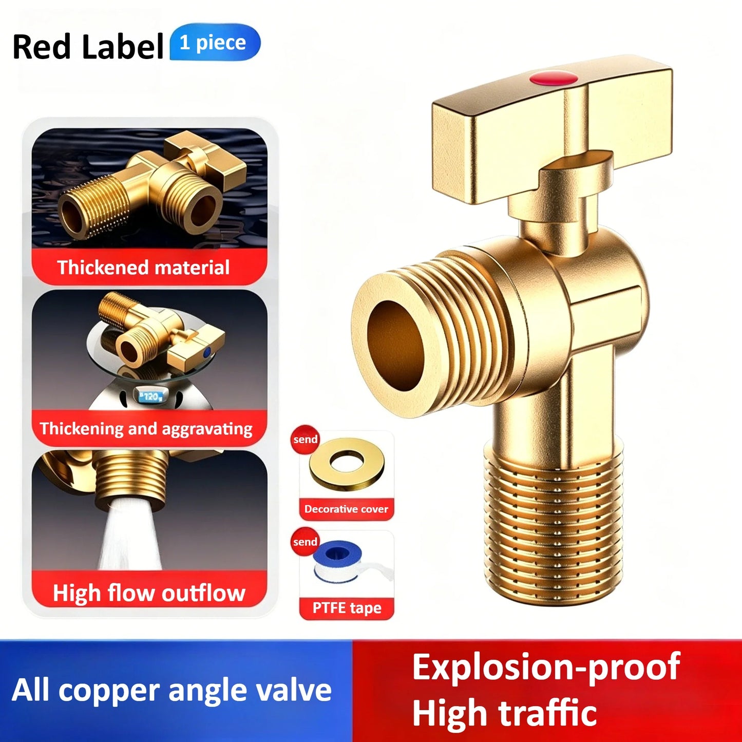 Brass G1/2" Stop Valve with Handle – Hot & Cold Water