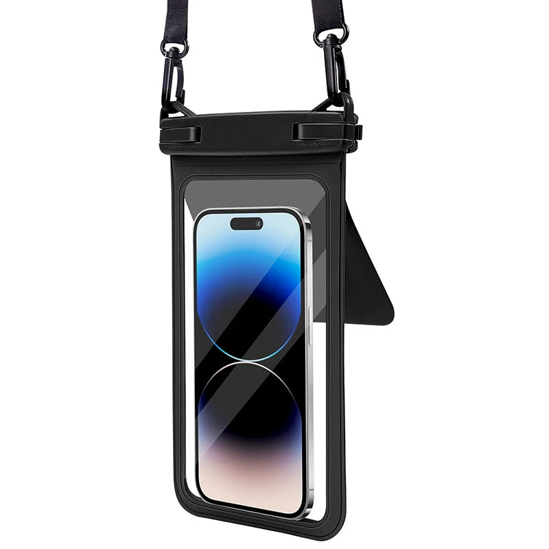 IPX8 waterproof phone pouch for swimming bag phone waterproof case mobile phone bag waterproof large waterproof case diving Peaceful Pleasures Health and Wellness Black(7.5 inch)