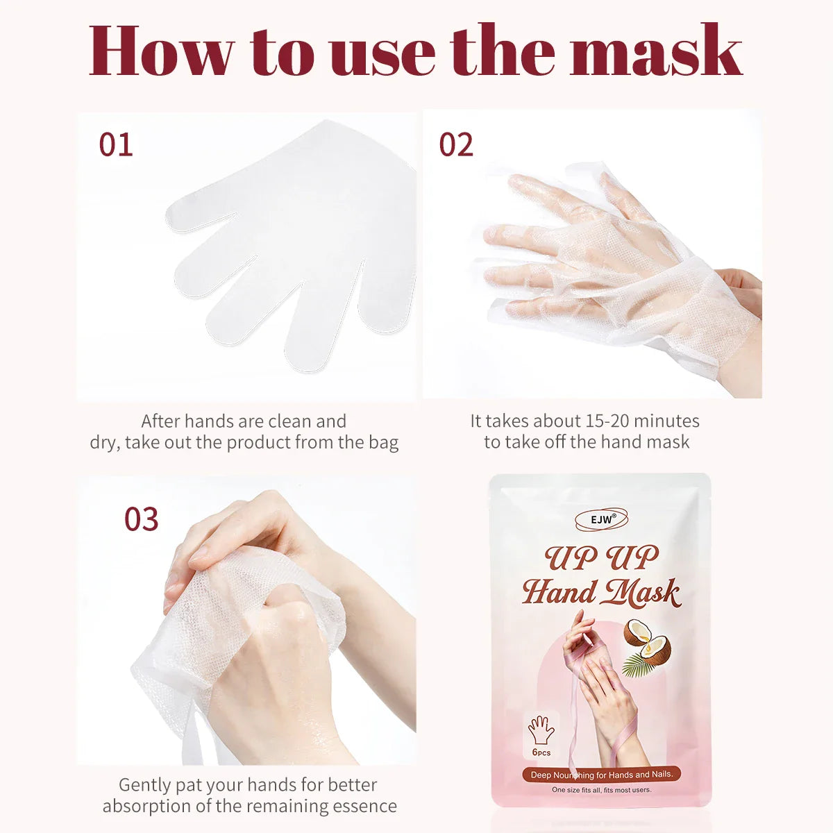 Hand Mask Gloves 6-Pack – Coconut Oil & Milk Moisturizer