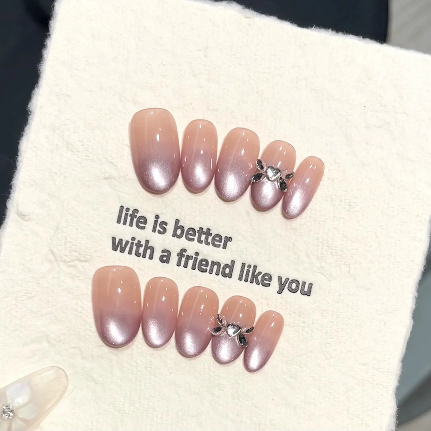 10pcs Handmade Press On Nails 3D Bow Cat's Eye Almond Purple