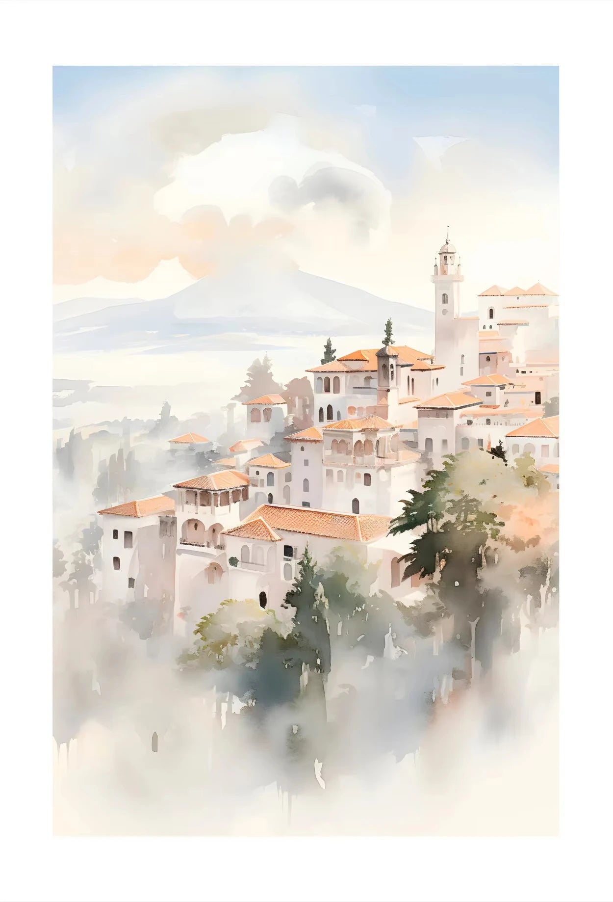 Watercolor World Scenery Canvas Print | Frameless Wall Art Canvas Wall Print Peaceful Pleasures Health and Wellness 1 20x30cm Unframed